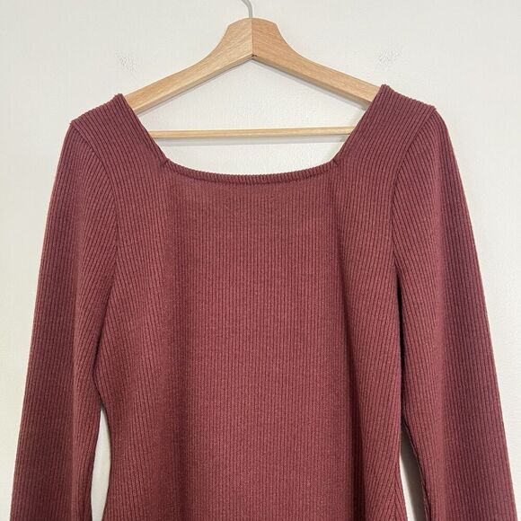 MADEWELL Ribbed Bodycon Mini Dress Large Red Knit Long Sleeve NI651 NEW - Picture 6 of 8